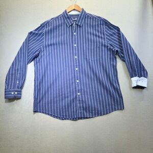 Tasso Elba Men's Blue Striped Long Sleeve Button Up Flip Cuff Shirt Size XL